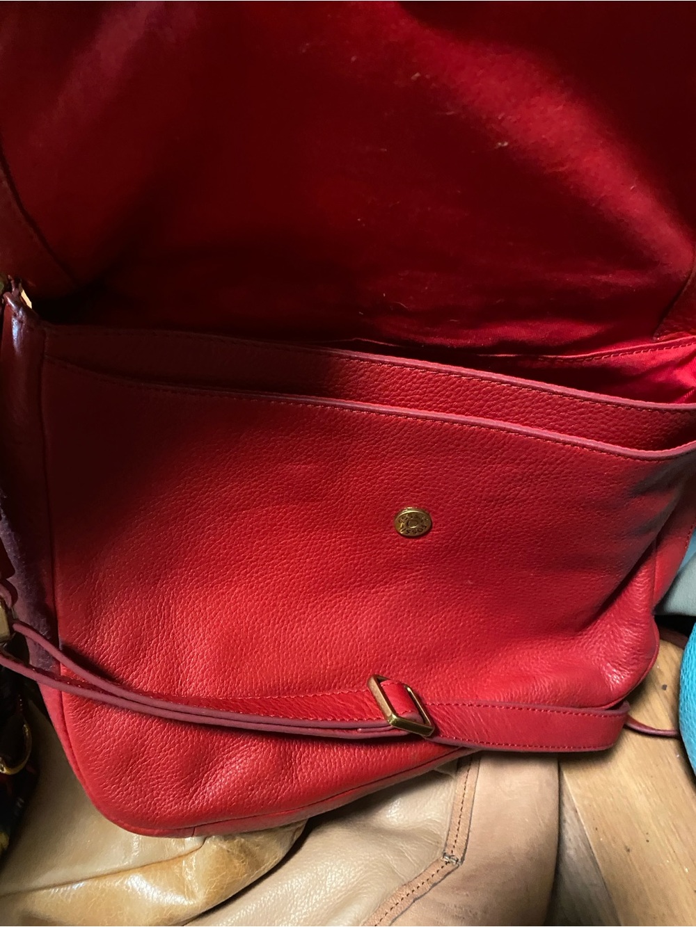 Fossil Red Leather Crossbody with Curved Flap and Gold Accents - Picture 2 of 4